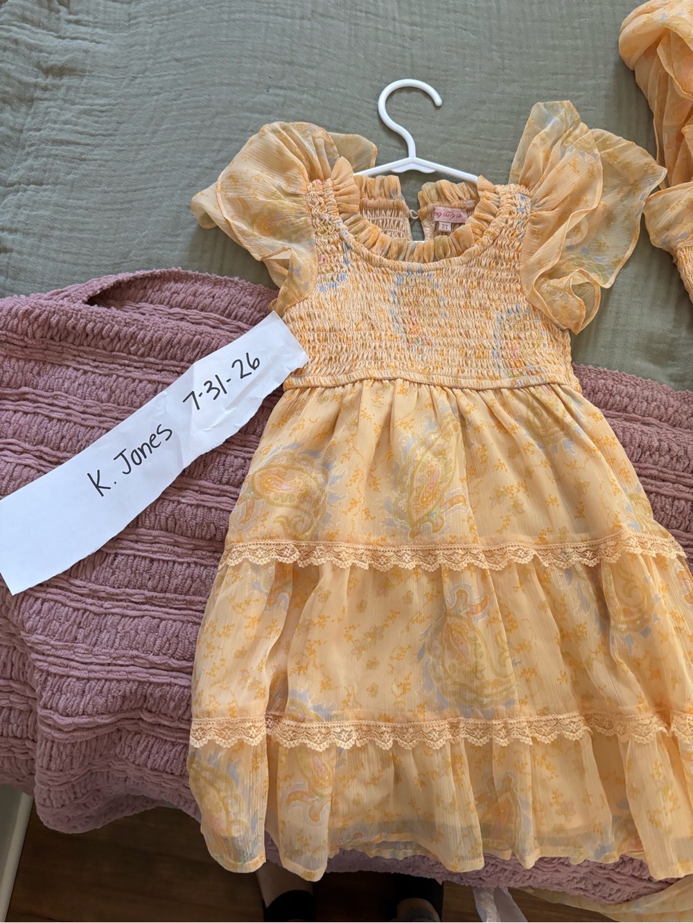 Ivy City Co Yellow Paisley Smocked Flutter Dress